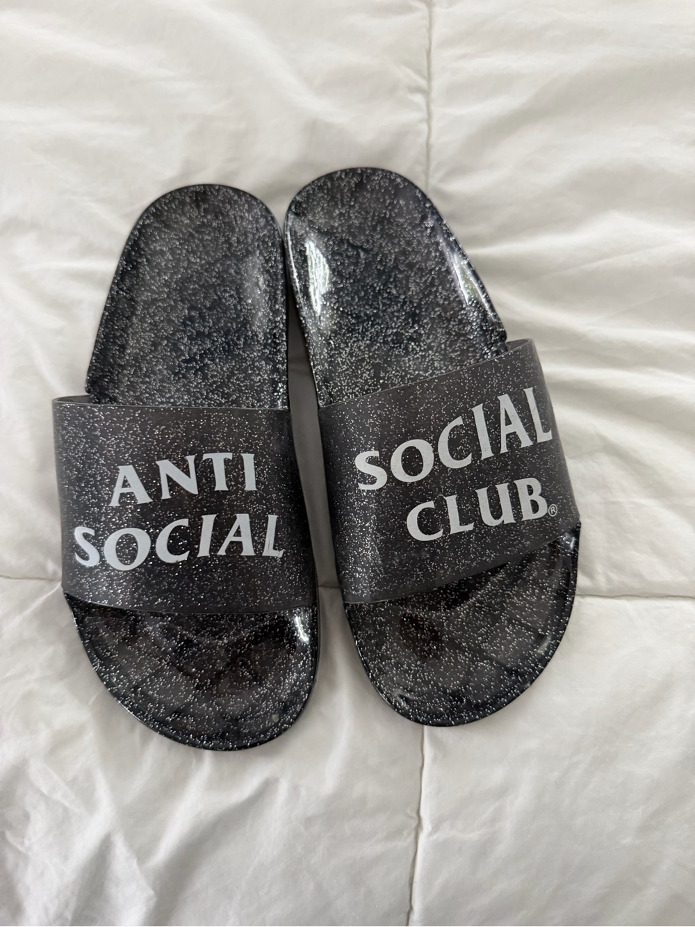 Anti Social Social Club Black Glitter Slide Sandals